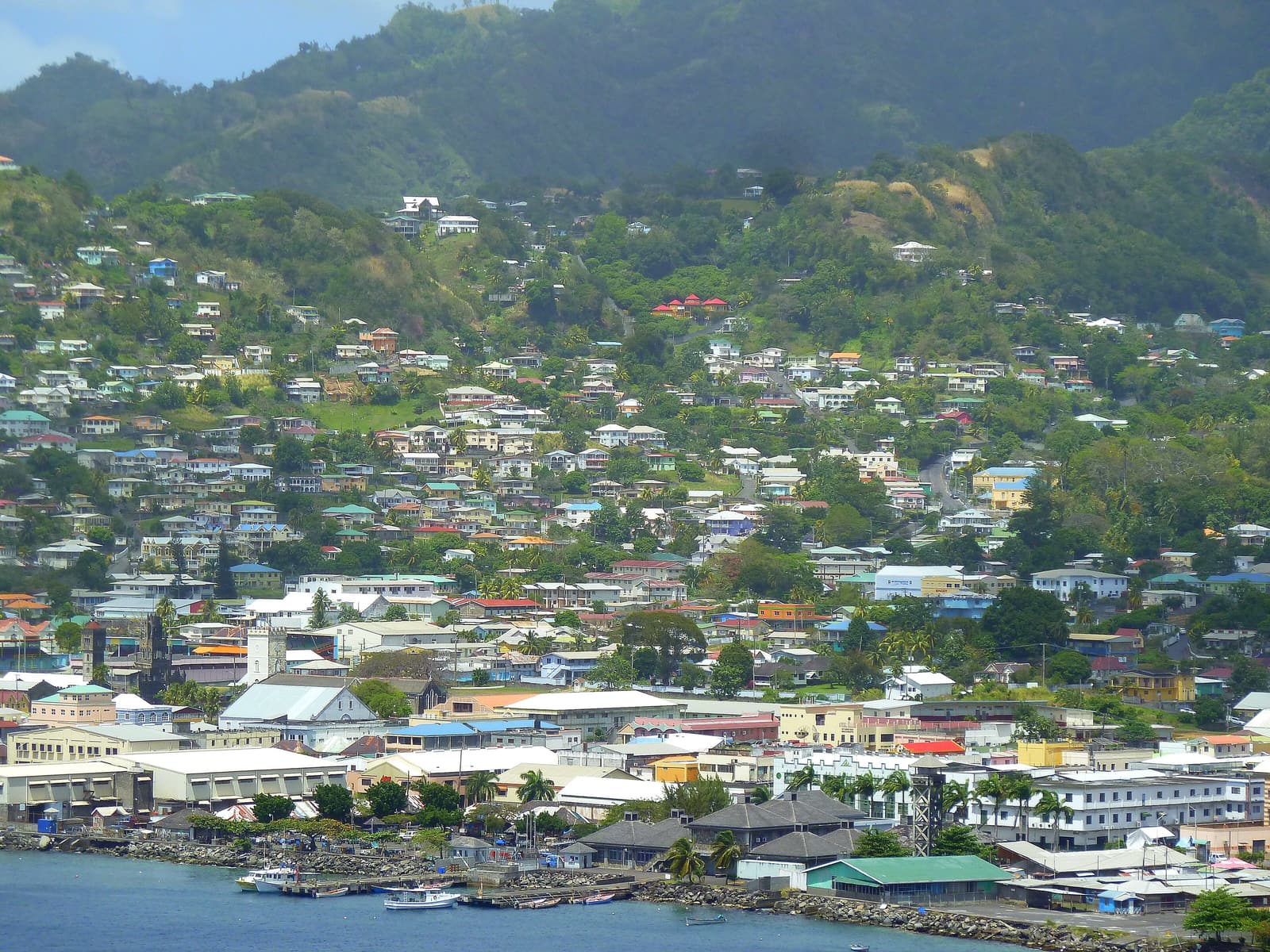 The rooftops of Kingstown spreading up the hills around the harbour