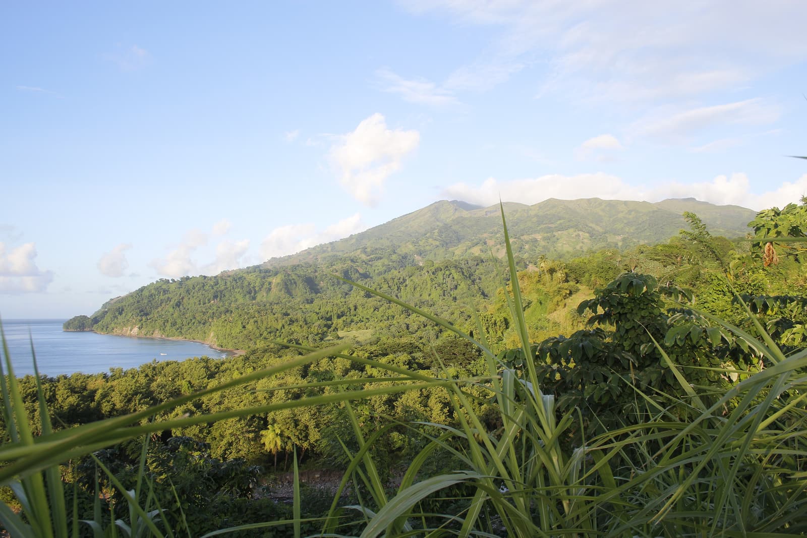 El volcán La Soufrière sobre la costa de sotavento de San Vicente, visto desde Richmond