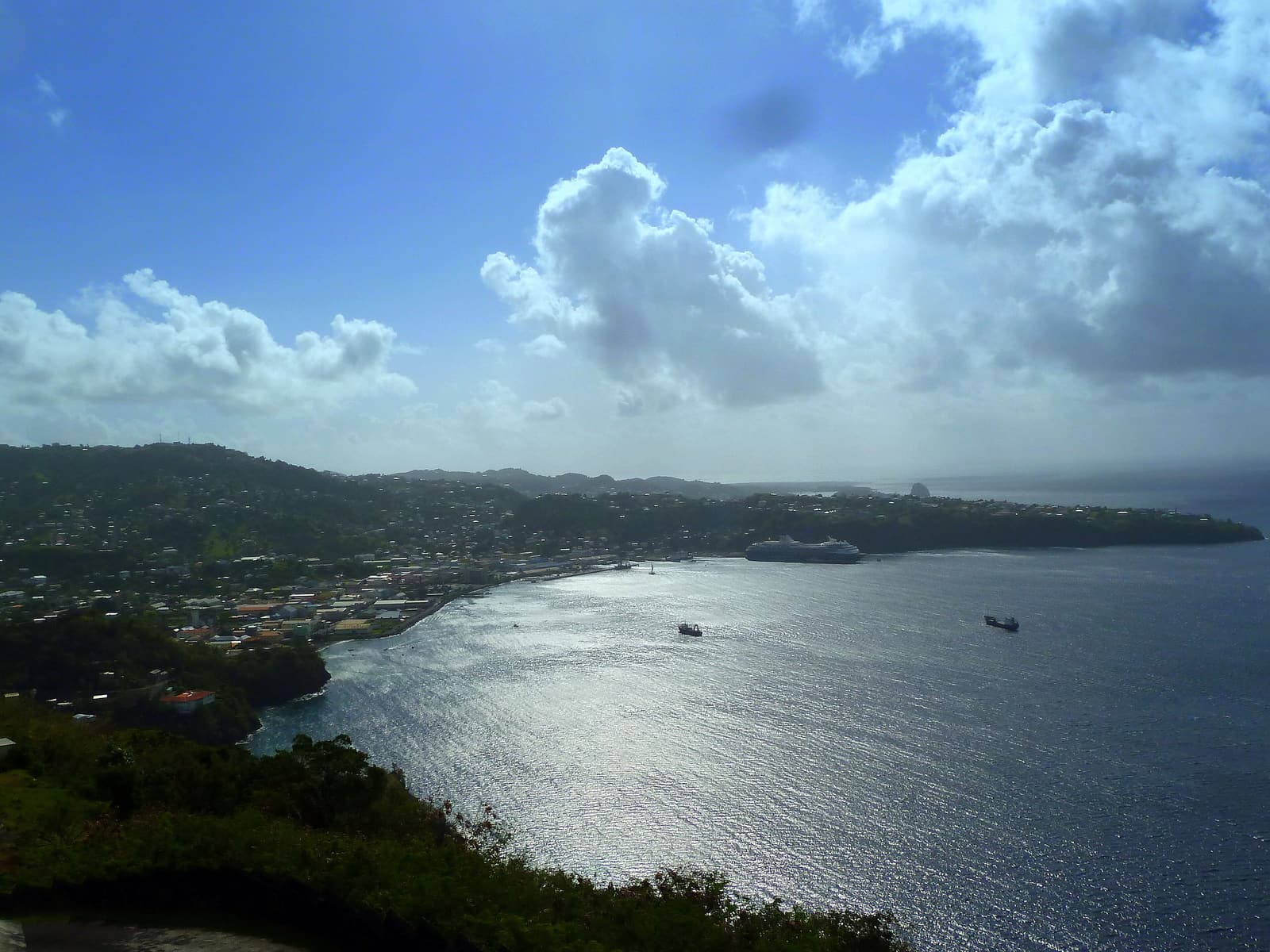 Kingstown harbour and the south coast of St Vincent seen from Fort Charlotte