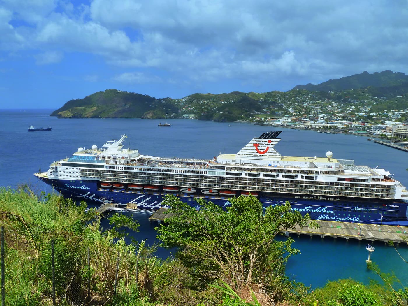 A cruise ship at the terminal in Kingstown harbour
